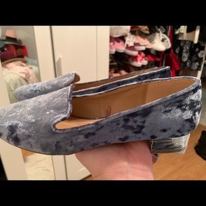 Light Blue Velvet Loafers with Heel